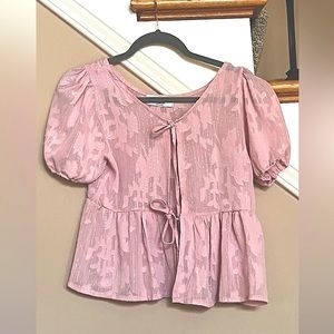 Korea short puffed sleeve pleating blouse /top / jacket with strings ,ruffle hem